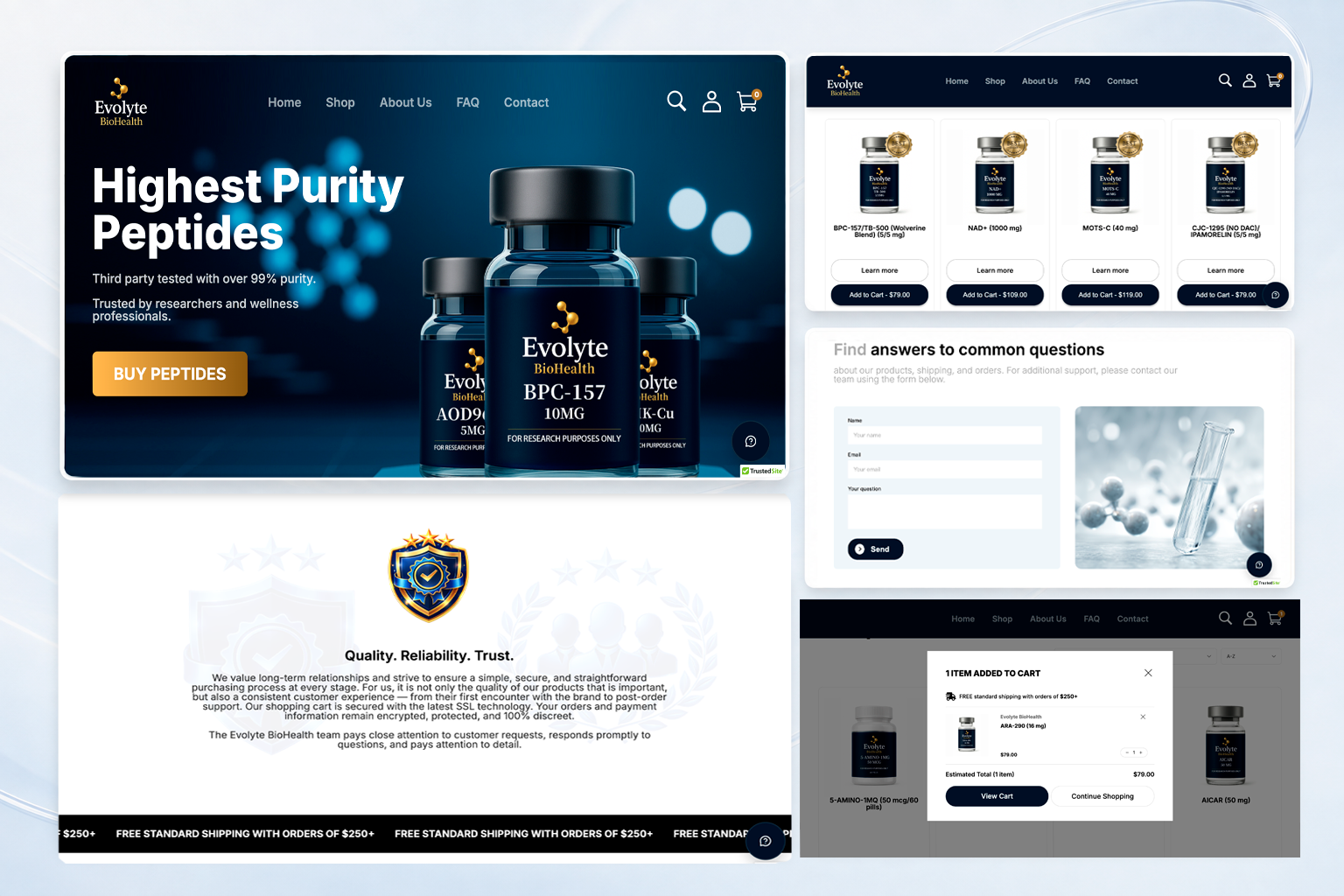 Evolyte Biohealth e-commerce website portfolio collage.